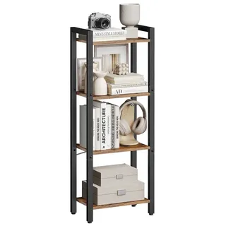 VASAGLE Regal, Bücherregal, Standregal, DVD-Regal, mit 4 Ebenen, Büroregal, offene Ablagen, für Büro, Wohnzimmer, Schlafzimmer, Küche, 24 x 40 x 107 cm, vintagebraun-tintenschwarz LLS099B01