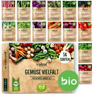 BIO Gemüse Samen Set - 14 Sorten Gemüsesamen aus biologischem Anbau, samenfestes Gemüse Saatgut, Bio Gemüsesamen Set für Küche, Balkon und Garten, 14er Pflanzensamen Set