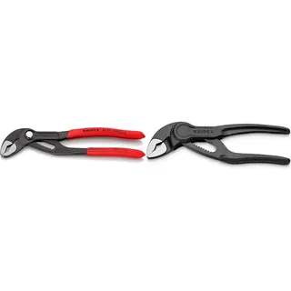 KNIPEX Cobra, Wasserpumpenzange | Rohrzange, Chrom-Vanadium, atramentiert, 180 mm, 87 01 180 & Cobra® XS Mini-Wasserpumpenzange, 100 mm, Muttern bis 24 mm
