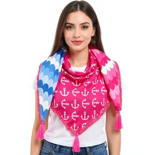 ZWILLINGSHERZ Schuppenmuster Anker Vierecks-Tuch mit Ankern und Schuppen Mode-Tuch 3016Q-0712-6 Pink/Blau/Weiß - One-Size