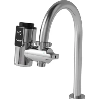 Fudeer Kompakter Durchlauferhitzer (25-45°C) Sofortige Warmwasserversorgung mit nahezu allen Wasserhähnen kompatibel Einsetzbar in Küchen,Bad,Waschküchen,Werkstätten,usw. 220–240 V(Silber)