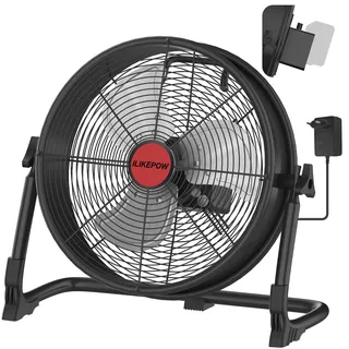 ILIKEPOW Akku Bodenventilator kompatibel mit Milwaukee 18V Akku, 12 Zoll Kabelloser Ventilator Leise, Netzteil, 2 USB Ladeanschluss, Stufenlos Regelbar für Baustelle, Werkstatt, Camping (ohne Akku)
