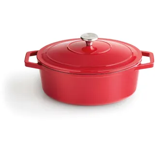 Qulinart by Brandt 194-029 QULINART-Ovaler roter Gusseisenbräter-ideal für schmackhafte Gerichte-hervorragende Wärmehaltung-stabile Griffe-Maße 30 x 25 x 11,5 cm-Inhalt : 4,7 l, Schriftart