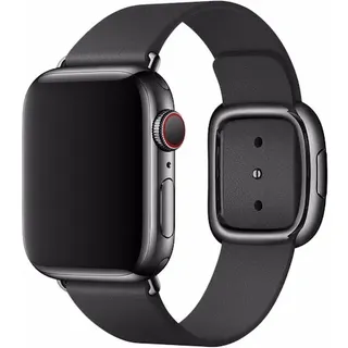 Apple Modern Buckle L (40 mm, Leder, Apple Watch Series 1, Apple Watch Series 2, Apple Watch Series 3, Apple Watch Series 4, Apple Watch Series 5, Apple Watch Series 6, Apple Watch SE), Uhrenarmband, Schwarz
