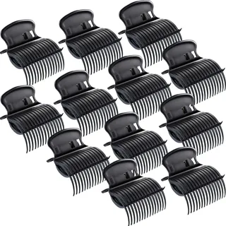 POFET 12 Stück Hot Roller Clips Lockenwickler Klauenclips Ersatz Roller Clips Hitzebeständigkeit Heißroller Clip für Friseursalon Alltag Schwarz