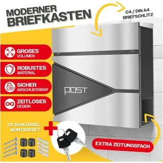 Kesser Briefkasten Edelstahl silberfarben inkl. Zeitungsfach