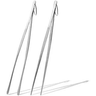 PWGHWG 2 Stück Kochpinzette Edelstahl 30,5cm Pinzette Küche Professionelle Kochpinzette Küchenpinzette Spitzer Kopf + Runder Kopf Grillpinzette für Kochen, Grillen, Servieren (Silber)