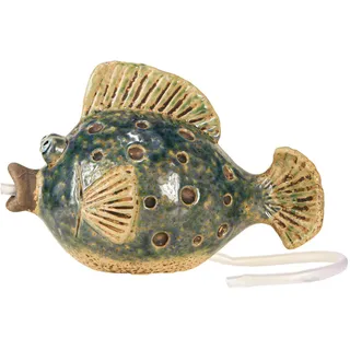 Keramik Fisch Wasserspeier Blau Braun Garten Deko 20x11x13,5cm
