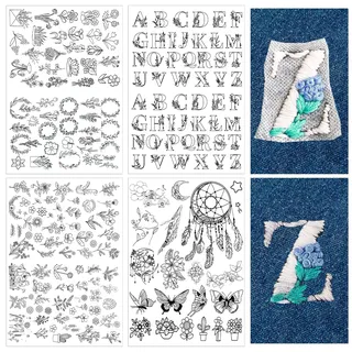 Sixfolo 200 Stück Stickvorlagen Wasserlöslich 4 Blatt Stickvlies Selbstklebend Wasserlöslich Stabilisator Handnähstabilisatoren mit Vorgedruckten Blumen Pflanzen Tiere Motive für Anfänger DIY Projekte