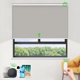HOMEDEMO Elektrische Rollos Wiederaufladbare Verdunklungsrollo mit Motor & Fernbedienung, Grau 45x120cm(BxH), Rollo Innen ohne Bohren klemmfix/mit Bohren, Smart Rollo mit Alexa kompatibel