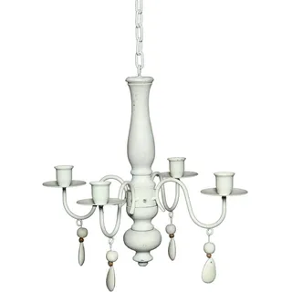 Ambiente Haus Romance Holz/Eisen 4er-Kronleuchter 60cm weiß, B:33cm H:29cm T:33cm, Massivholz, Metall, Kerzenhalter,