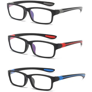 Eyglajdd TR90 Lesebrille für Damen Herren,Rechteck Zweifarbig Lesebrille Lesehilfe,3er Packe Blaulichtblockierende Brillen Grau-Blau-Rot +1,00
