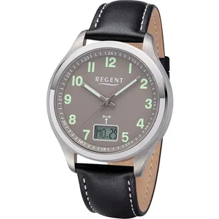 REGENT Herren Funkuhr Titan Analog-Digital mit Lederband 1501565