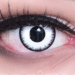 MeralenS Halloween Kontaktlinsen MIT STÄRKE -1,00 Weiße Crazy Zombie Vampir Fun Monatslinsen 1 Paar Farbige Weiße Lunatic Dioptrien und Behälter. Perfekt zu Karneval, Fasching oder Fasnacht