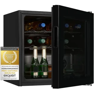 Exquisit WS1-12-GTE-030G Stand Weinkühlschrank, 48 cm breit, 14 Standardweinflaschen, Türanschlag wechselbar, Temperatureinstellung, schwarz
