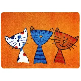 deco-mat Fußmatte Katze 60 x 90 cm Orange - Fussmatte mit Katzen - rutschfest & waschbar - Schmutzfangmatte für Innen und Außen mit lustigem Motiv