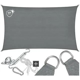 Tectake tectake® Sonnensegel, verschiedene Größen, HDPE mit 185 g/m2 und 87 % UV-Schutz, für Balkon, Garten und Terrasse, umfangreiches Montagematerial