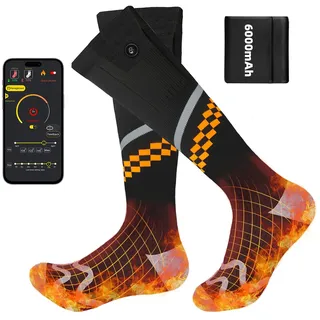 Beheizbare Socken, Frskalet 2 * 6000mAh Wiederaufladbare Akku Beheizte Socken mit App-Steuerung, 4 Heizstufen Winter, Elektrische Heizsocken für Damen Herren, Ideal für Outdoor-Sport und als Geschenk