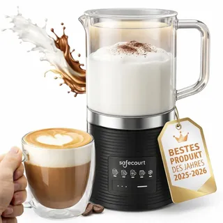 Safecourt Milchaufschäumer Elektrisch Spülmaschinenfest - Elektrischer Milchaufschäumer Induktion [500ml Glasbehälter Abnehmbar] - Milchschaum [Baristaqualität] für Cappuccino - 5 Funktionen