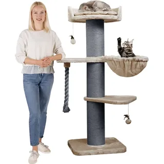 Happy Pet HAPPYPET Premium Kratzbaum Grosse Katzen Stabil 'Cooper' – 150 cm Großer Katzenbaum, Kletterbaum für Maine Coon, 20 cm Dicke Stämme - Cappuccino