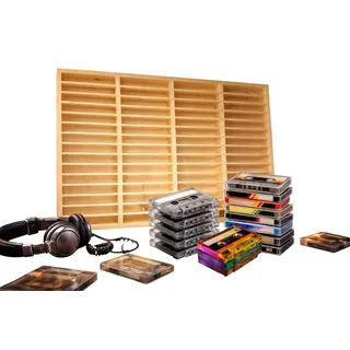 FabaCare MC-Kassetten Regal aus Holz – 60 Fächer, Sammler-Display für Audiokassetten, Musikkassetten-Regal, für Hörspielkassetten, Kassetten-Wandboard aus Naturholz, Farbe: buche