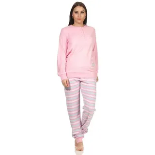 Creative by Normann Pyjama Damen Frottee Schlafanzug mit Bündchen Hose gestreift FALSCH rosa 36/38