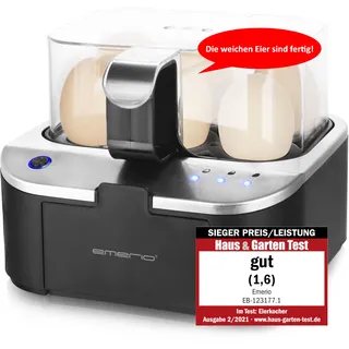 EMERIO Eierkocher EB-123177.1 mit Messbecher, BPA-frei Schwarz, Silber