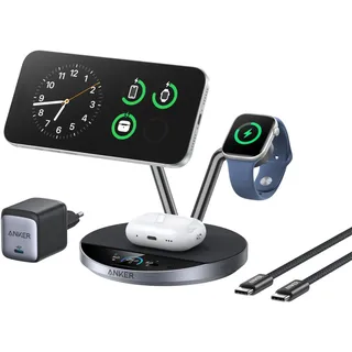 Anker Prime MagSafe-kompatibles 3-in-1 Ladegerät, Qi2 25W zertifizierte kabellose Ladestation mit Smart Display und TEC-Aktivkühlung, Für iPhone 17, Apple Watch, AirPods und mehr