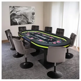 Home Deluxe - Pokertisch Flush - inkl. Pokerkoffer, mit LED Beleuchtung und Getränkehalter, für bis zu 9 Personen I Spieltisch Poker Tisch