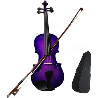 WYOERN Violinen-Set für Kinder, Erwachsene, 1/8, 1/4, 1/2, 3/4, 4/4, volle Größe, Violett, Violinen, Anfänger, Studenten, Holz, akustisches Geigen-Set mit Etui, Bogen, Kolophonium, Geschenke, 3/4