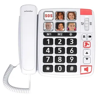Swissvoice Xtra 1110 Schnurgebundenes Seniorentelefon Foto-Tasten, Freisprechen, inkl. Notrufsender, Wahlwiederholung Weiß