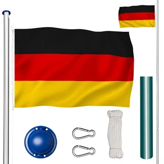 Tectake tectake® Aluminium Fahnenmast, wetterfest, 6,25 m, inklusive Seilzug und Bodenhülse