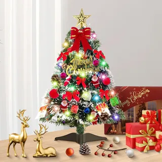 Huifengjie Mini Weihnachtsbaum, Künstlicher Weihnachtsbaum mit Ornamenten, Mini Tannenbaum für Tisch, Weihnachts Baum klein, Christbaum,Weihnachtsdeko, Tannenbaum für Schreibtisch Tisch Büro Dekoration, 60cm