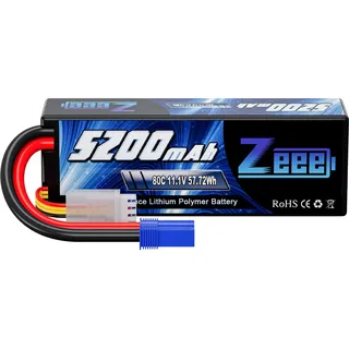 Zeee 3S Lipo Akku 5200mAh 11,1V 80C mit EC5 Stecker Hartschalen RC Akku