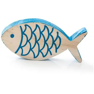 Logbuch-Verlag Dekofigur Deko Fisch aus Holz, 10,5 x 5 x 1,5 cm, natur und blau – maritime