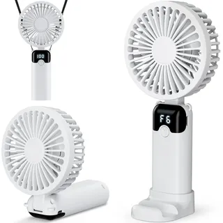 Handventilator, Tragbarer Mini Ventilator mit 4000mAh Akku, 6 Geschwindigkeitsstufen, 90° Faltbar Hand Ventilator, Wiederaufladbar USB Ventilator,Kleiner Taschenventilator für Büro Outdoor Reise(Weiß)