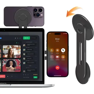 CloudValley Magnetische Laptop Handy Ständer, Einstellbare Kamera-Übergabe Zubehör für MacBook & iPhone MagSafe, Tragbare Flipbar Faltbare Computer Monitor, Schwarz