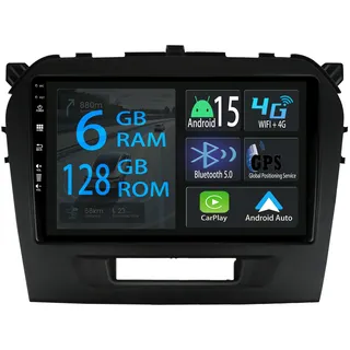 [6+128GB] 9 Zoll Android 15 Autoradio Für Suzuki Vitara 2015-2020 Radio Carplay Stereo Wireless Car Play GPS Auto Navi Bildschirm Bluetooth Navigation Player Touchscreen FM SWC RDS