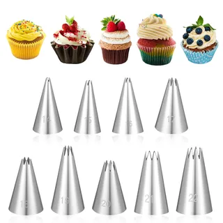 LIQWEI 9Stück Silber Spritztüllen, Professionelle Lochtülle Set, 9 Größe Edelstahl Spritztüllen für Spritzbeutel Tüllen Spitze zum Zeichnen und Schreiben auf Kuchen für Kuchen Torten Keksen-Dekoration