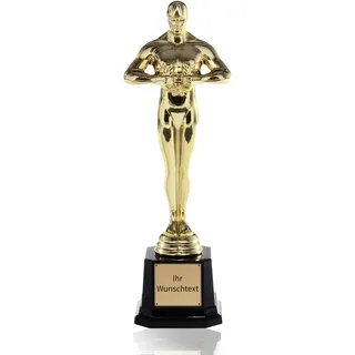 Siegerfigur mit Gravur, personalisierte Trophäe auf schwarzen Sockel, Auszeichnung mit Wunschgravur, Geschenkidee als Pokal für den „Besten Papa“ oder „Beste Mama“ 25cm