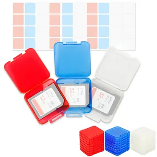 Kiorafoto 24 Pieces SD Karten Aufbewahrung Hülle, 3 Farben, Transparent, aus Kunststoff SD Card Case, für 24 SD SDXC SDHC Karten, mit Etiketten