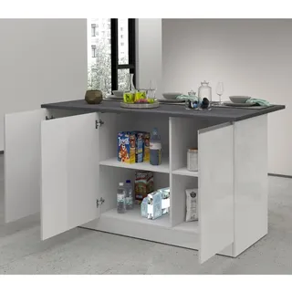 VE.CA Clarissa Kücheninsel – Küchenschrank – ideal für eine komplette Küche – ideal als Esstisch – Farbe Weiß glänzend / Report – Made in Italy