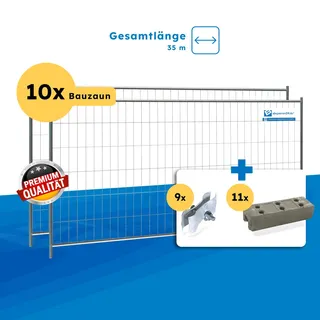 Bauzaun Set / Paket | 10 Stk classic 2 mit Betonfüßen