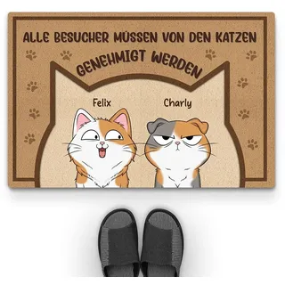 Geschenke Mall Personalisierte Fußmatte - Alle Besucher Müssen Von Der Katze Genehmigt Werden - Fussmatte Mit Namen, Fussmatte Katzen Personalisiert, Fussmatte Selbst Gestalten (2 Katzen)