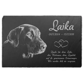 Paule Black personalisierte Schiefer Tiergrabstein Gedenktafel 30x20 cm wetterfest - Individuelles Foto und Text, Schwarz-Weiße Gravur (mit Laser eingebrannt)