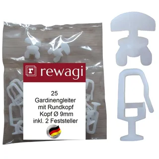 rewagi Gardinengleiter 25, 50, 100 Gardinengleiter mit Rundkopf Ø 9mm & Feststellern 2,4,6, Gardinen, Vorhänge, Gardinenstange, Gardinenschienen, Innenlaufsysteme, (25, 50, 100 Gardinengleiter mit Rundkopf Ø 9 mm & 2, 4, 6 Feststelle)