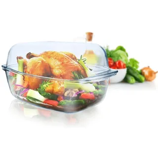 Sendez XXL Glasbräter 7,0 L mit Deckel aus hitzebeständigem Glas Bräter Auflaufform Glaskochgeschirr Ofenform