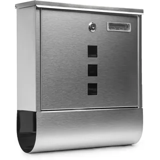 Grafner Grafner® Edelstahl Briefkasten mit Zeitungsrolle und 3 Sichtfenstern + Namensschild Postkasten