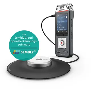 Philips VoiceTracer DVT8115 Diktiergerät Aufnahmegerät. HiFi 360° Meeting Mikrofon. Sembly AI zur Spracherkennung, Erstellung von Zusammenfassungen, Besprechungsprotokollen und to-Do-Listen