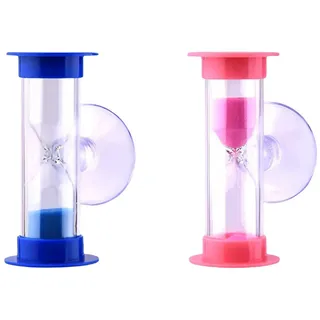 REQAG 2 Stück Sanduhr 3 Minuten Kinder Zähneputzen Timer Mit Saugnapf - Dekoration Handgemachte Sanduhr
